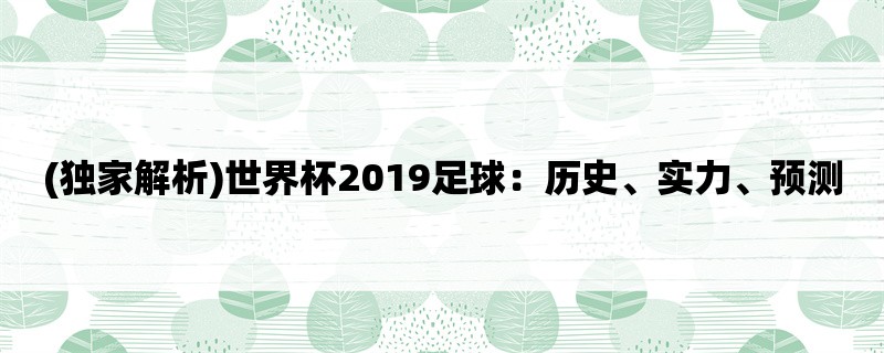 (独家解析)世界杯2019足球：历史、实力、预测