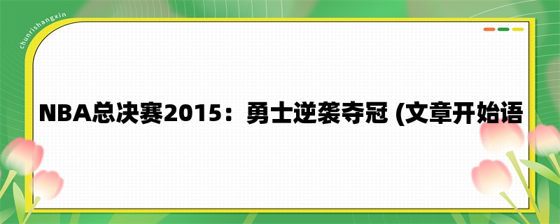 NBA总决赛2015：勇士逆袭