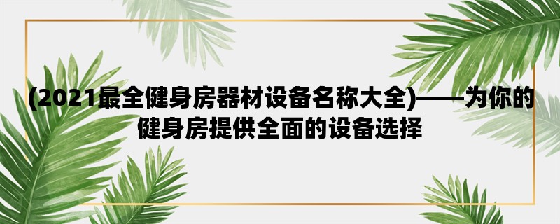 (2021最全健身房器材设备