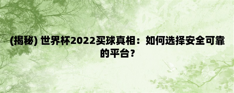 (揭秘) 世界杯2022买球真相：如何选择安全可靠的平台？