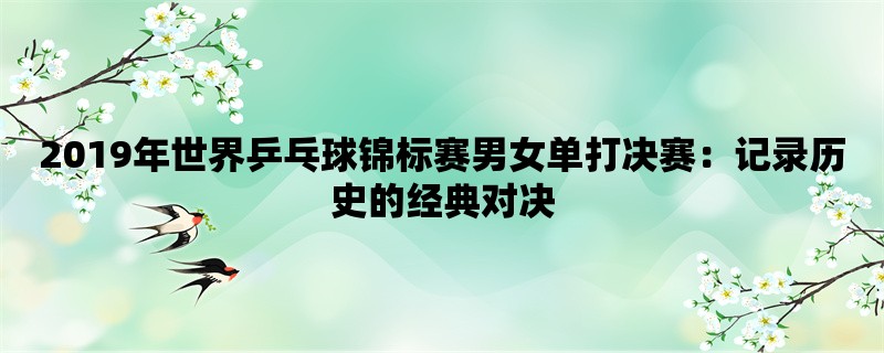 2019年世界乒乓球锦标赛男女单打决赛：记录历史的经典对决