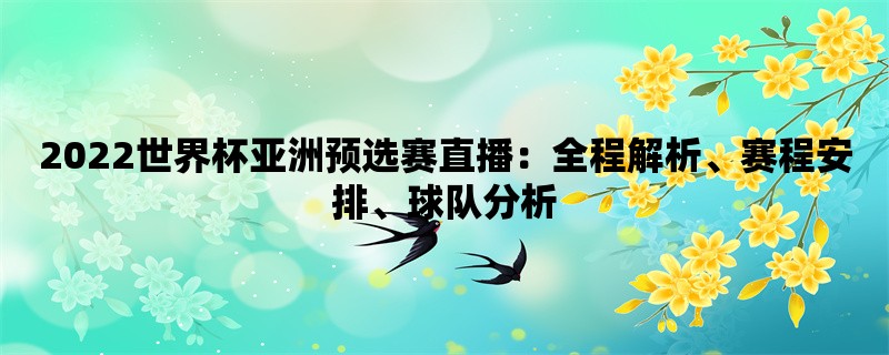 2022世界杯亚洲预选赛直播：全程解析、赛程安排、球队分析