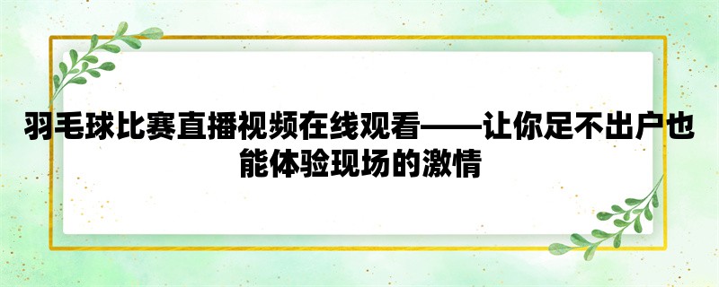 羽毛球比赛直播视频在线观看，让你足不出户也能体验现场的激情