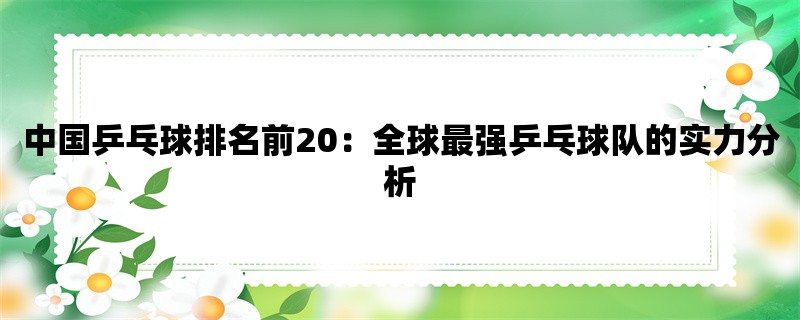 中国乒乓球排名前20：全