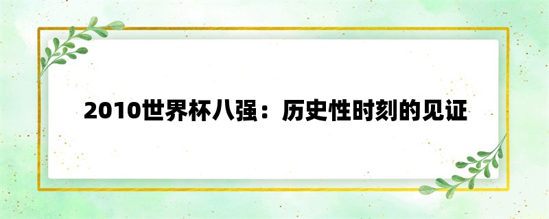 2010世界杯八强：历史性时刻的见证