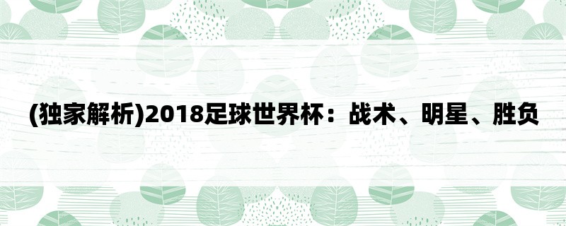 (独家解析)2018足球世界杯：战术、明星、胜负