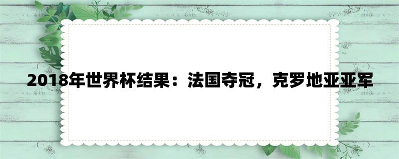 2018年世界杯结果：法国