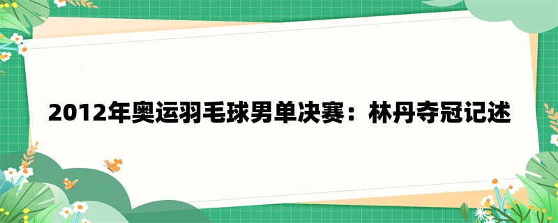 2012年奥运羽毛球男单决赛：林丹夺冠记述