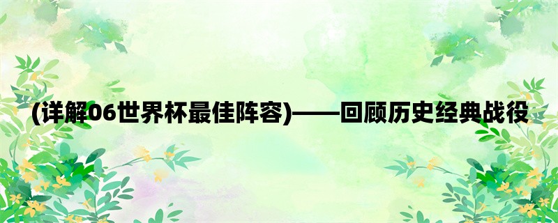 (详解06世界杯最佳阵容