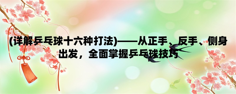 (详解乒乓球十六种打法)，从正手、反手、侧身出发，全面掌握乒乓球技巧