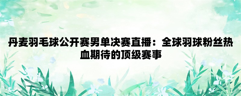 丹麦羽毛球公开赛男单决赛直播：全球羽球粉丝热血期待的顶级赛事