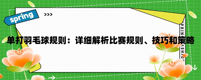 单打羽毛球规则：详细解析比赛规则、技巧和策略