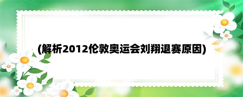 (解析2012伦敦奥运会刘翔