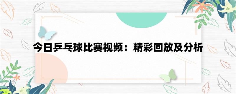 今日乒乓球比赛视频：精