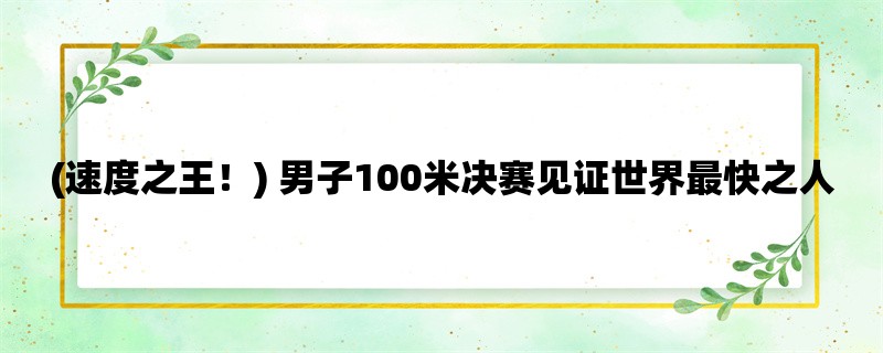 (速度之王！) 男子100米决赛见证世界最快之人