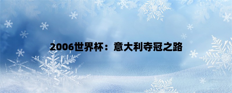 2006世界杯：意大利夺冠之路
