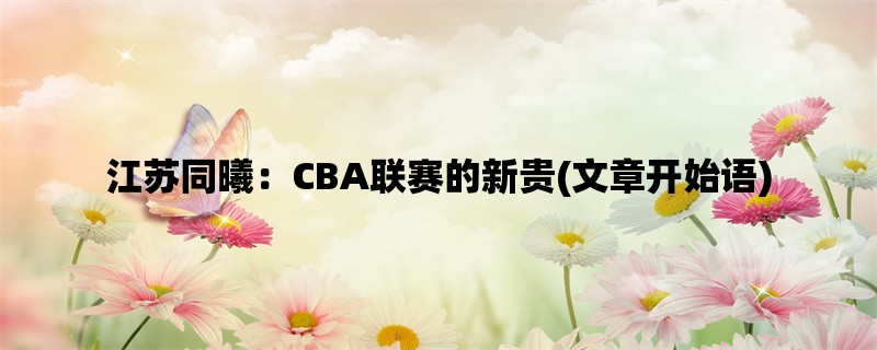 江苏同曦：CBA联赛的新贵