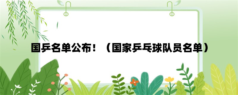 国乒名单公布！（国家乒