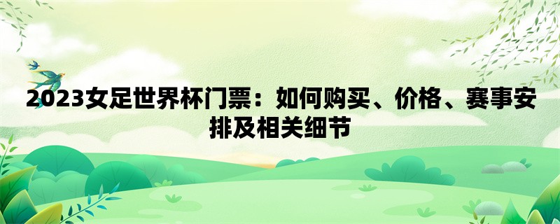 2023女足世界杯门票：如何购买、价格、赛事安排及相关细节