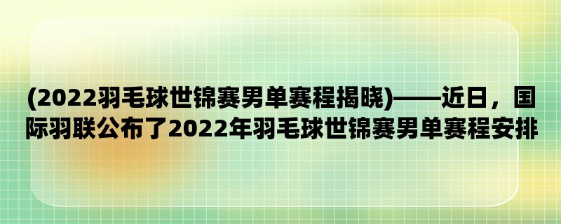 (2022羽毛球世锦赛男单赛