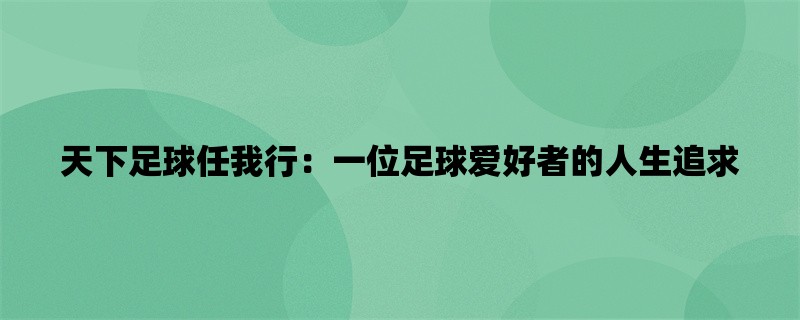 天下足球任我行：一位足球爱好者的人生追求