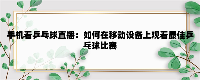 手机看乒乓球直播：如何在移动设备上观看最佳乒乓球比赛