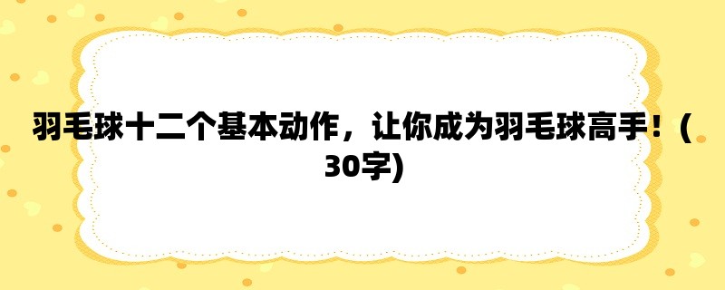 羽毛球十二个基本动作，