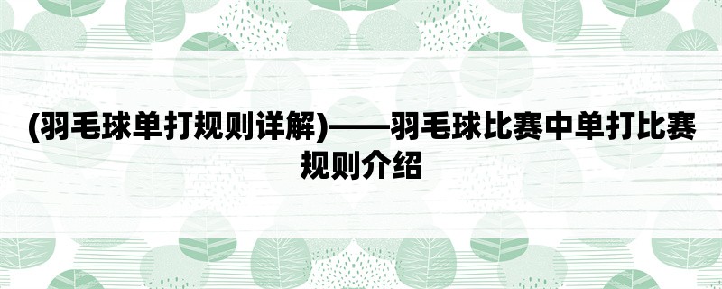 (羽毛球单打规则详解)，羽毛球比赛中单打比赛规则介绍