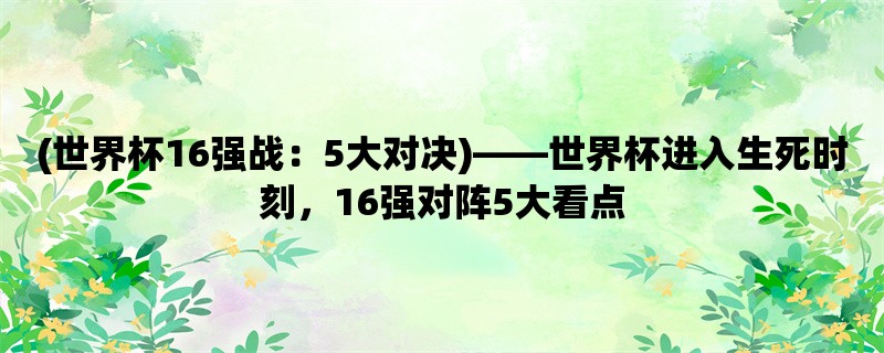 (世界杯16强战：5大对决