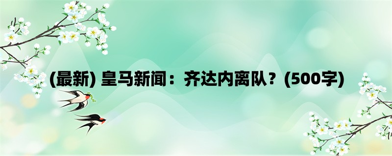 (最新) 皇马新闻：齐达内