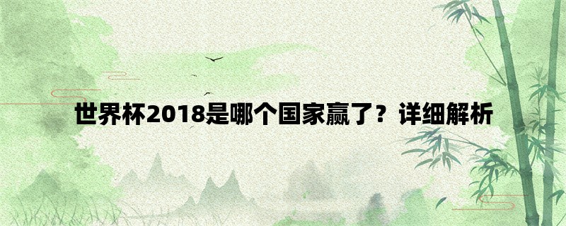 世界杯2018是哪个国家赢了？详细解析