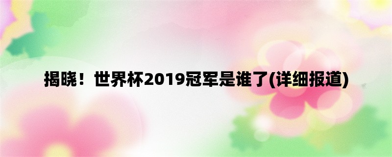 揭晓！世界杯2019冠军是