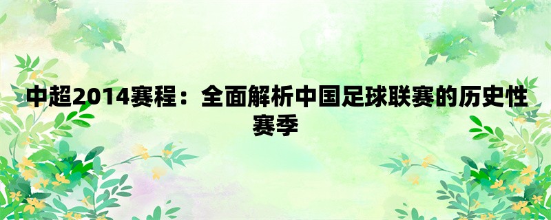 中超2014赛程：全面解析中国足球联赛的历史性赛季