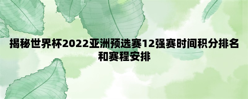 揭秘世界杯2022亚洲预选赛12强赛时间积分排名和赛程安排