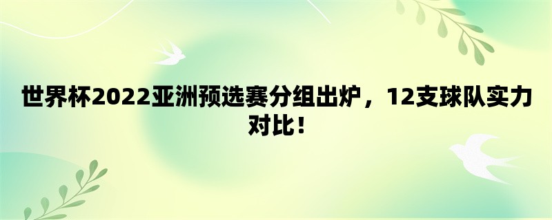 世界杯2022亚洲预选赛分组出炉，12支球队实力对比！