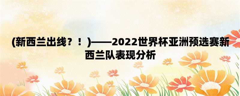 (新西兰出线？！)，202