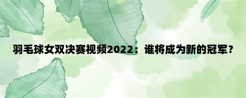 羽毛球女双决赛视频2022：谁将成为新的冠军？