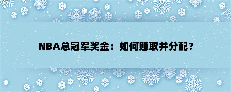 NBA总冠军奖金：如何赚取并分配？