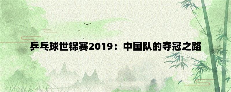 乒乓球世锦赛2019：中国