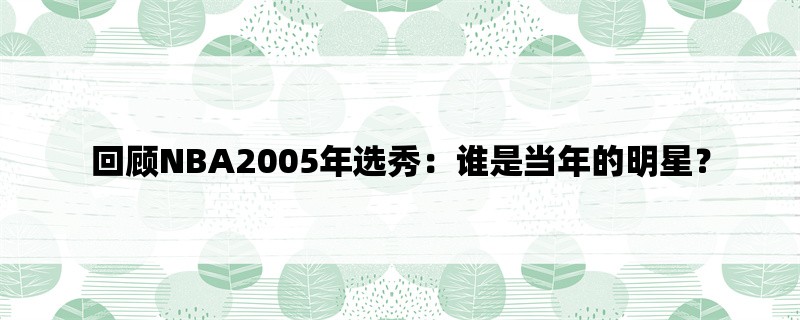 回顾NBA2005年选秀：谁是当年的明星？