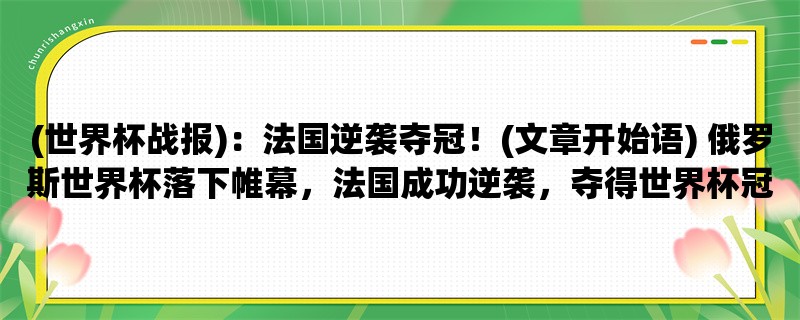 (世界杯战报)：法国逆袭