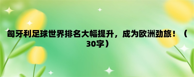 匈牙利足球世界排名大幅提升，成为欧洲劲旅！