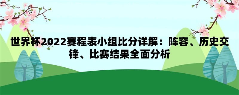 世界杯2022赛程表小组比分详解：阵容、历史交锋、比赛结果全面分析