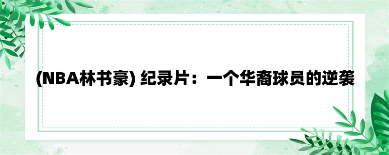 (NBA林书豪) 纪录片：一个华裔球员的逆袭