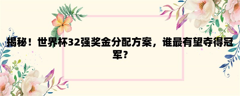 揭秘！世界杯32强奖金分配方案，谁最有望夺得冠军？