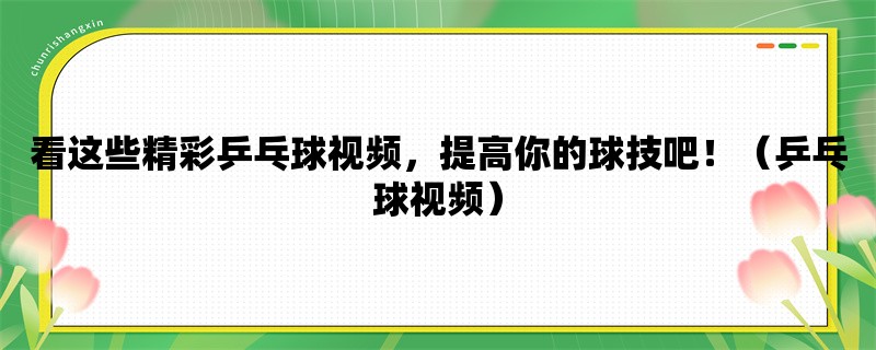 看这些精彩乒乓球视频，