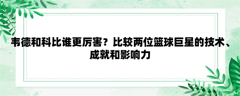 韦德和科比谁更厉害？比较两位篮球巨星的技术、成就和影响力