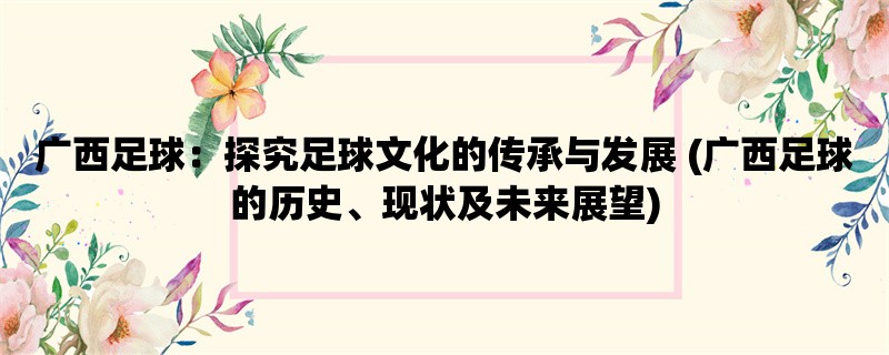 广西足球：探究足球文化的传承与发展 (广西足球的历史、现状及未来展望)