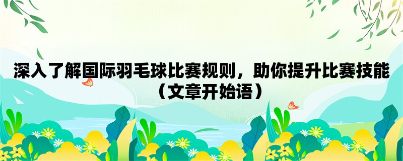 深入了解国际羽毛球比赛规则，助你提升比赛技能