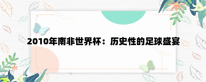 2010年南非世界杯：历史